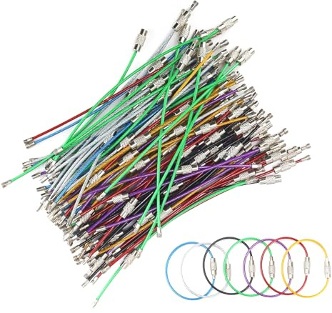 DEANKEJI 105 Stück Schlüsselringe Edelstahl, 7 Farben Keychain Set mit 15 cm Drahtseil für Schlüssel, Gepäckanhänger & Ausweise, Wiederverschließbare Anhänger zur Organisation