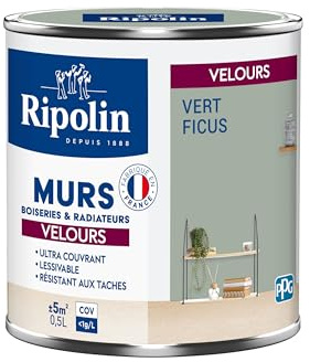 RIPOLIN - Peinture Intérieure Multi-Supports – Murs, Boiseries & Radiateurs – Ultra couvrante - Monocouche - Confort d'application - Aspect Velours - Vert Ficus - 0,5L