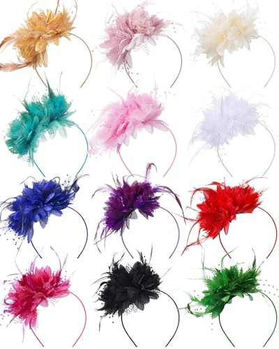 12 Pcs Fascinators Hats Tea Party Derby Headwear for Women,Feather Pearl