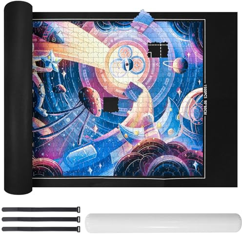 Jigsaw Roll Up Mat - Puzzle Mats for Jigsaws 1000 500 1500, Felt Jigsaw Mat Roll with Line, Puzzle Saver Kit with Foldable Jigsaws Board, Roll & Straps, For Adults Teens
