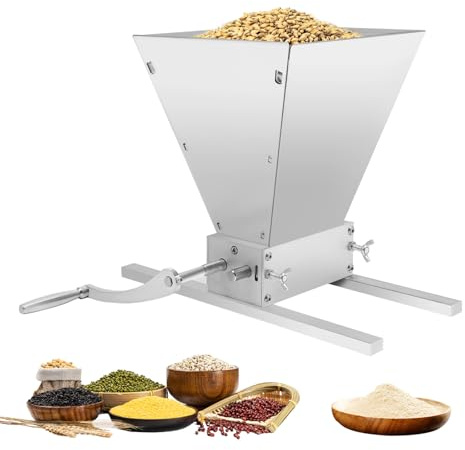 Macinino per cereali manuale, 4 l, macinino per malto Barley, macinino manuale regolabile, in acciaio inox, con manovella, argento, per birra, orzo, grano grano