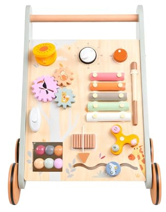 Kids Push Walker, Wooden Learning Walker, Smooth Rolling Toy with Sturdy Frame and build, Natural Wood Build with Safe Design, Kids Toy for Boys and Girls & Classroom Use