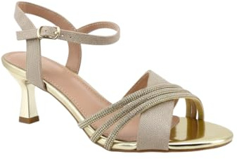 MODELISA - Sandalias de Tacón Bajo para Mujer Elegantes con Brillos y Correas Cruzadas para Fiesta, Boda y Eventos (Dorado, Sistema tallas calzado EU, Adulto, Mujer, Números, mediano, 37)
