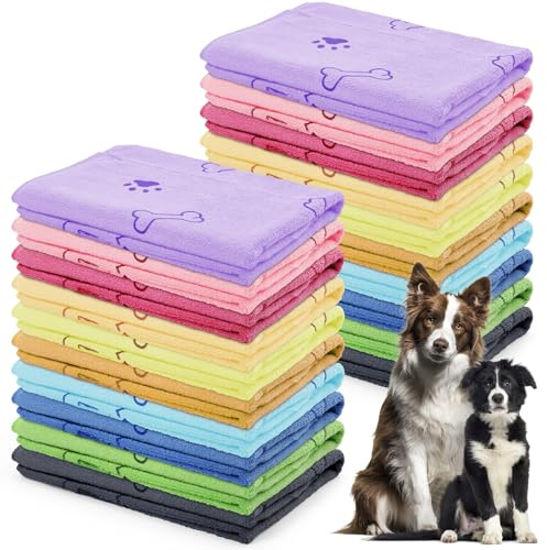 20 Pack Dog Towels Bulk, Absorbent Microfibre Pet Bath Towels, 100 x 50 cm | Quick Drying Grooming Towels for Small Medium Large Dogs, Puppy and Cat, Multicolour, for Bathing, Travel and Daily Pet Care