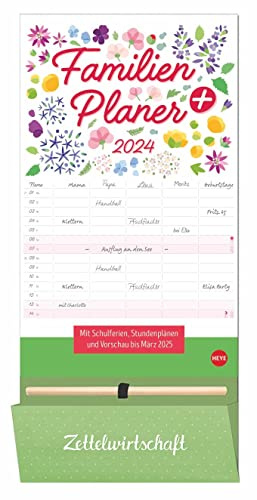 Planificador familiar con bolsillo 2024. Calendario familiar con 5 columnas. Calendario de pared familiar con vacaciones escolares. Práctico planificador de pared con bolsa para guardar notas.