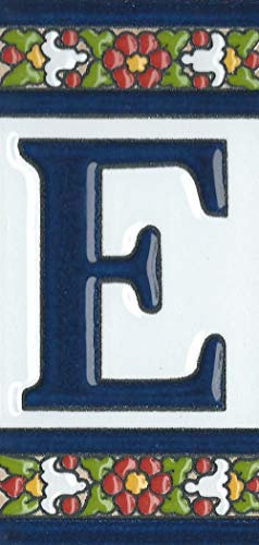 Keramik-Fliesen mit Buchstaben und Rahmen, spanisches Blumenmuster, Buchstabe E