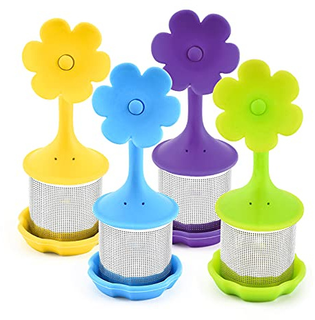 HQSLsund 4 Pack Silicone Tea Strainers for Tea Leaves, Flower, 4 Colors