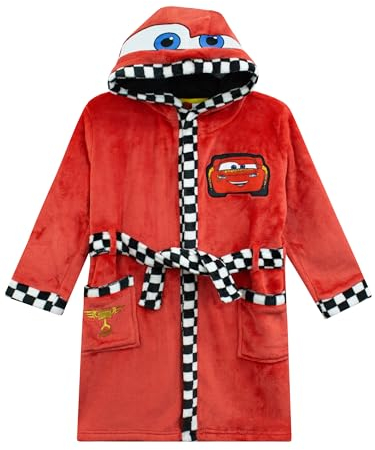 Disney Cars Boys Dressing Gown | Hooded Kids Bathrobe | Boys’ Sleepwear & Robes | Lightning McQueen Clothes Red 18-24 Months