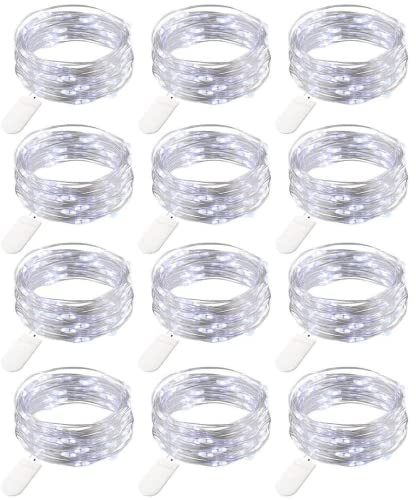 Rivokeer 12 Pack Fairy Lights Battery Operated String Lights，7FT 20LED Waterproof Silver Wire Christmas Lights Outdoor,Firefly Mini Lights for Bedroom Party Birthday Wedding Indoor Decorations.