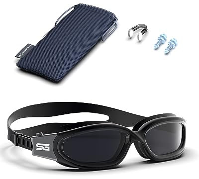 Satire Gym - Schwimmbrille für Herren inkl. Tasche - Antibeschlag Linse mit UV-Schutz - wasserdicht & rutschfest - für Wassersport Schwimmen (Grau-Schwarz, schwarz mit UV-Schutz)