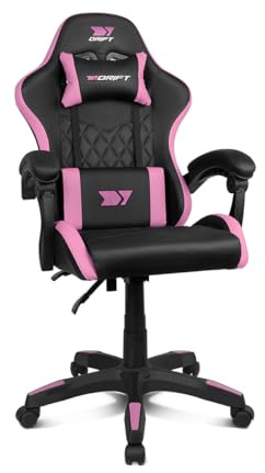 DRIFT GAMING DR35 – Sedia Gaming Ergonomica Professionale con Braccioli 2D Regolabili, Supporto Lombare e Cervicale, Reclinabile a 135°, Rivestimento in Pelle Sintetica, Ruote Silenziose, Nero-Rosa
