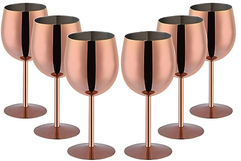 Buyer Star Stainless Steel Wine Glasses Set of 6, Unbreakable Goblet Glass Gift Set White Red Wine Stemmed Cocktail Glasses Metal Drink Champagne Goblet Party Wedding (Rose Gold)