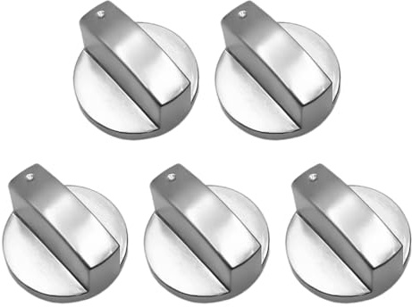 KRYMSON 5 stycken gasspisknappar, 6 mm gasspisknappar, silverköksredskapsknappar, universella köksredskapsknappar, reservdelar, lämplig för spisar, ugnar (silver)