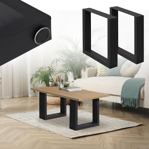 ML-Design Set di 2 Gambe per Tavolo Nero 40 x 43 cm Struttura Telaio per Panca in Acciaio Design Stile Industriale Piedi Tavolino da Salotto Base Cornice Rettangolare Guide in Metallo per Panchine