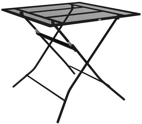 Outsunny Gartentisch, Klappbarer Balkontisch, Quadratischer Beistelltisch bis 70 kg belastbar für Terrasse, Stahl, Schwarz, 80 x 80 x 74 cm