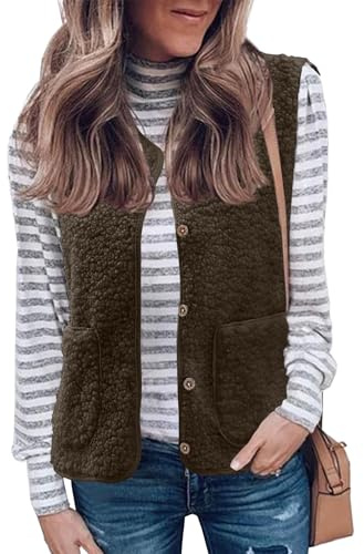 CheChury Chaleco Mujer Lana Polar Termico Chaleco Invierno Casual Chalecos Exteriores Cardigan Otoño Chaqueta sin Mangas con Bolsillos Clásico Chaleco en Suave Forro Polar Chaleco sin Mangas Chaqueta