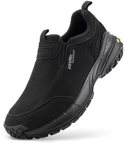 FitVille Extra Anchos Zapatillas de Senderismo Hombre Sin Cordones Zapatos para Nordic Walking Zapatillas Casual Slip-on