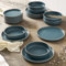 Geneviève Lethu 545869 Service de Table en Grès Bleu 18 pièces pour 6 personnes - Assiettes plates, assiettes creuses, assiettes à dessert - Forme droite, bord émail collection AEKI