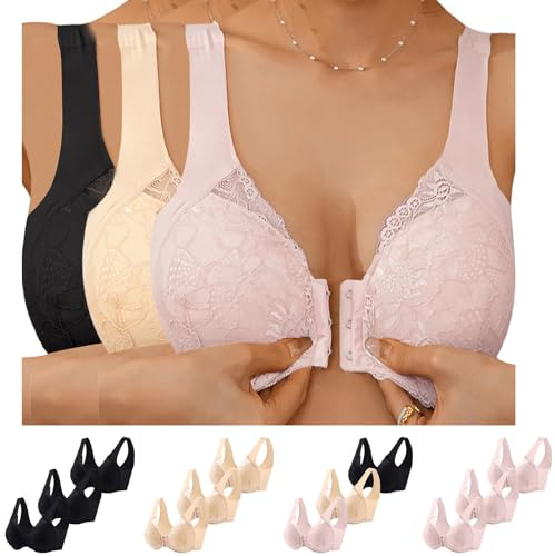 Générique Lot de 3 Soutien Gorge sans Armature Fermeture Devant, Brassière Sport Ouverture Devant Lace Bra Confortable Quotidien pour Yoga Sport