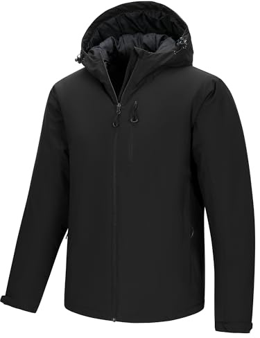 33,000ft Men's Waterproof Ski Jacket Fleece Jacket Warm Winter Coat Windproof Rain Jackets Outdoor Thermal Coats for Hiking Skiing Walking Black L