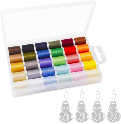 30-Colour Cotton Sewing Thread Set for Hand & Machine Sewing - 45m (50yd) Spools, All-Purpose for Crafts, Quilting & Mending, Includes Black & White Threads (Colors and Clear, 5)
