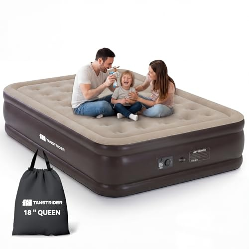 TANSTRIDER Queen Air Mattress with Built in Pump,18 Raised Blow up Air Bed,3 Mins Quick Self-Inflation/Deflation, Inflatable Mattress for Camping/Home/Guests/Travel (Brown)