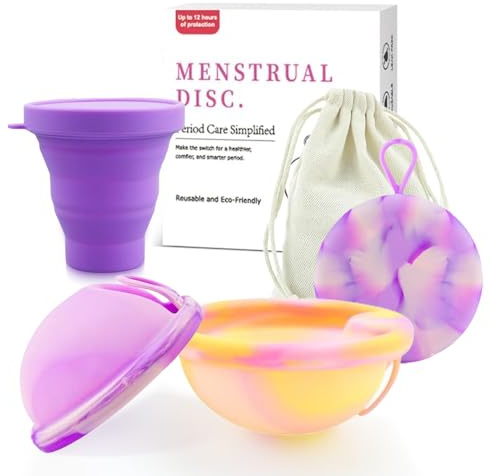XUXLEKK 3 Pezzi Disco Mestruale, Coppetta Mestruale in Silicone, Riutilizzabile Disco Mestruali, Coppa Mestruali per Donne Attive, Sport, Nuoto e Yoga (S+L)