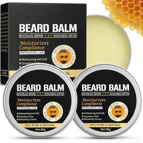 2pcs-Beard Balm for Men, Beard Wax & Moustache Wax 40g, Mens Beard Grooming Balm for Styling All Beard Lengths, Long-Lasting Hold, Natural Shine, Smooths & Conditions Coarse Facial Hair