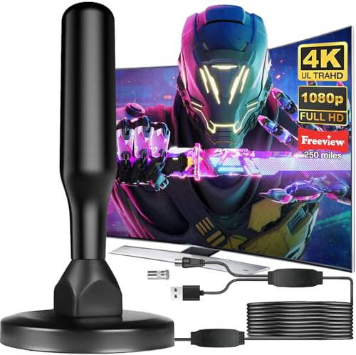 Antenne TV Intérieur Puissante, Nouveau pour 2026 Antenne TNT HD avec Amplificateur de Signal Intelligent, Réception 360° Longue Portée 500km, Support 4K HD/1080P Les Chaînes Gratuites per HDTV