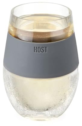 HOST Cooling Cup Plastic Double Wall Insulated Freezable Drink Chilling Tumbler with Freezing Gel Wine Glasses for Red and White Wine, 8.5 oz, Grey Set of 1