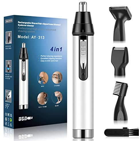 Cortapelos Nariz y Oreja, 4 en 1 Profesional Recargable por USB, Ligero Resistente al Agua (blanco)