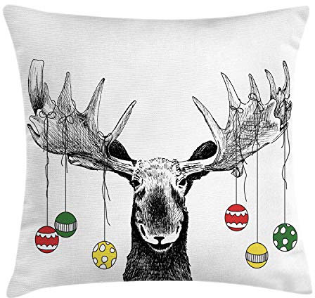 ABAKUHAUS Navidad Funda para Almohadón, Incompleto del Ornamento de Noel, Decorativo, Estampado en Ambos Lados, 40 x 40 cm, Gris Blanco