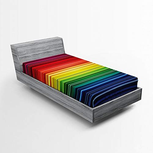 ABAKUHAUS Abstrakt Spannbetttuch, Regenbogen-Streifen Neon, Soft Dekorativer Stoff Bettwäsche Rund-um Elastischer Gummizug, 90 x 200 cm, Rot Blau
