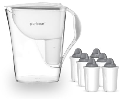 PerloPur - Wasserfilter Fashion (weiß) mit 6 Protect+ classic Filterkartuschen (für sehr hartes Wasser) - passt zu Brita Classic