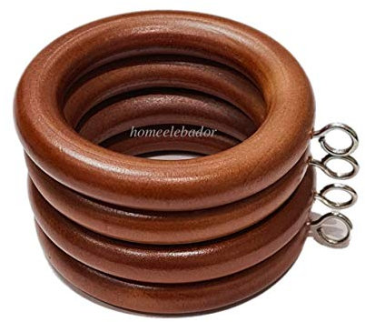 Natural Oak 45mm Wooden Curtain Pole Rings with Screw Eye Drapery Curtain Rings Rod Hanging Sliding Eyelet for 40mm Poles Pack of 12.