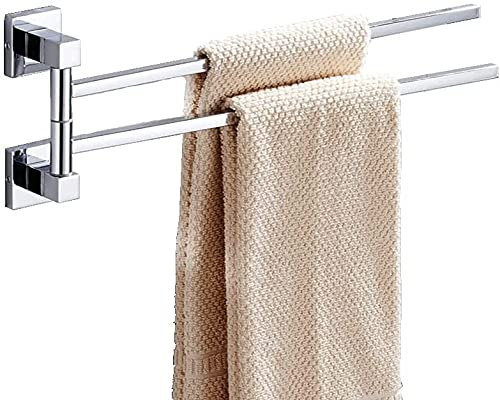 Melairy SUS304 - Portasciugamani Cromato In Acciaio INOX Con 4 Barre Girevoli Porta Asciugamani Da Parete Per Cucina Bagno, WC (2 Braccia)