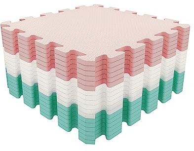 Mocosy 18-Pack Träningsmatta Pusselmatta, Skum Gym Golvmattor, Rosa | 30 x 30 cm, EVA-skum med hög densitet, 1 cm, sammankopplad, halkfri och ljudisolerande för muskler, yoga, sport och vikter