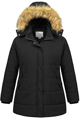 Chrisuno Women's Plus Size Winter Thicken Puffer Coat Maternity Winter Coat with Faux Fur Trim Hood Black 5X