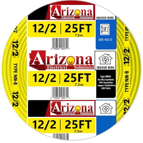 25 FEET 12/2 Type NM-B. Copper #12 AWG, 2 Conductor with Ground Insulated Jacket Yellow