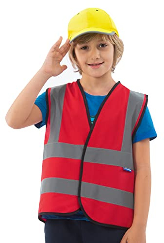 AYKRM Gilet De Signalisation Rouge Enfant Gilet De SéCurité RéFléChissant Haute Visibilité Gilet De Enfant Rouge