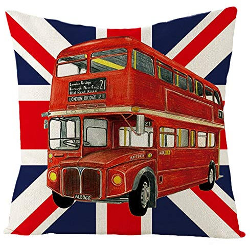 Leinen Kissenbezüge Nackenrolle Kissenhülle Seide Rot Blau Kissenbezüge Gartenmöbel Kissenhülle Couch Uk-Flagge Und Busmuster Kissenbezüge Sofa Dekor 40x40 cm