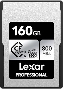 Lexar 160GB Professional CFexpress Type A SILVER Series Memory Card, Compatible with Sony Cameras w/Type A Card Slot, Up to 800/700 MB/s Read/Write, 8K Video, VPG 200 (LCAEXSL160G-RNENG)