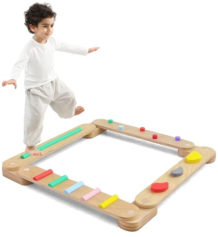 BommJokker Balance board kinder Balanciersteine für Kinder Holz Kleinkinder Schwebebalken Bunte Hindernissteine,Montessori Spielzeug für Drinnen und Draußen (4PCS)