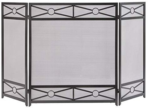 Griglia parascintille per caminetto, moderno parascintille in rete di acciaio a 3 pannelli pieghevole, robusta finitura nera in ferro battuto, splendido scenario