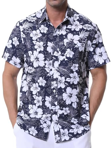 Danfiki Herr funky hawaiianska skjortor kortärmad framficka semester aloha tryckt strand ledig Hawaii skjorta