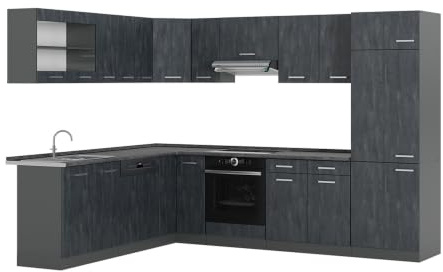 Vicco Hörnkök R-Line, Svart betong/antracit, 287 x 227 cm AP antracit, för individuell utbyggnad med kompatibla tilläggsmoduler