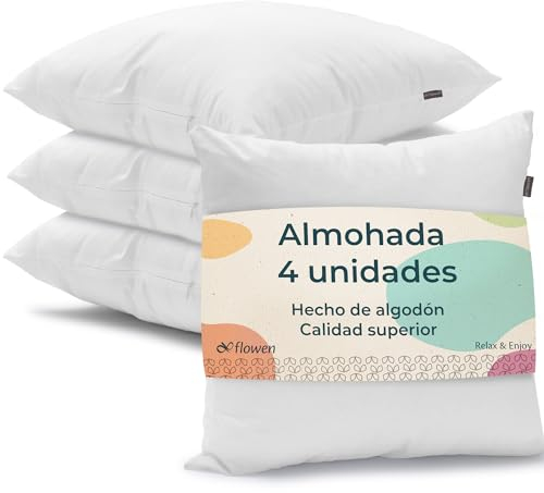Flowen Kissen 35x35 Kopfkissen 4er Set für Sofa und Bett Innenkissen Hypoallergene Anti-Milben Kissenfüllung mit Weicher Gesteppter Kissenbezug Abnehmbarem und Waschbaren für Haus/Hotel