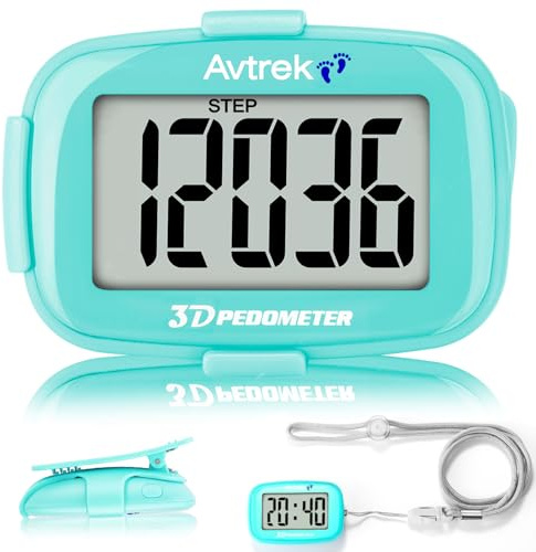 AVTREK Podómetro 3D Mini podómetro sin App sin Bluetooth para Caminar o Correr Actividades de Senderismo al Aire Libre (Cian)