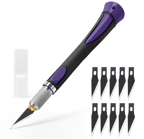 EHDIS Cuter Manualidades Precision con 10 Cuchillas de Película de aceite, Cuter de Precisioncon con Mango de Goma, para Cortar y Tallar, Morado