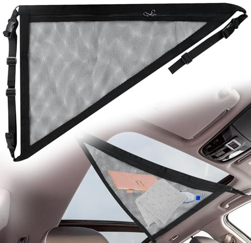 Mongtsamz Rete Portaoggetti Soffitto Universale per Auto SUV, Triangolo Ferma Bagagli Organizer Bagagliaio, Nero, 70x50cm